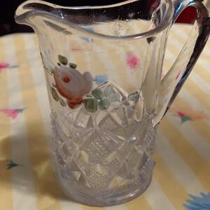 Vintage Glass Pitcher with Floral Design